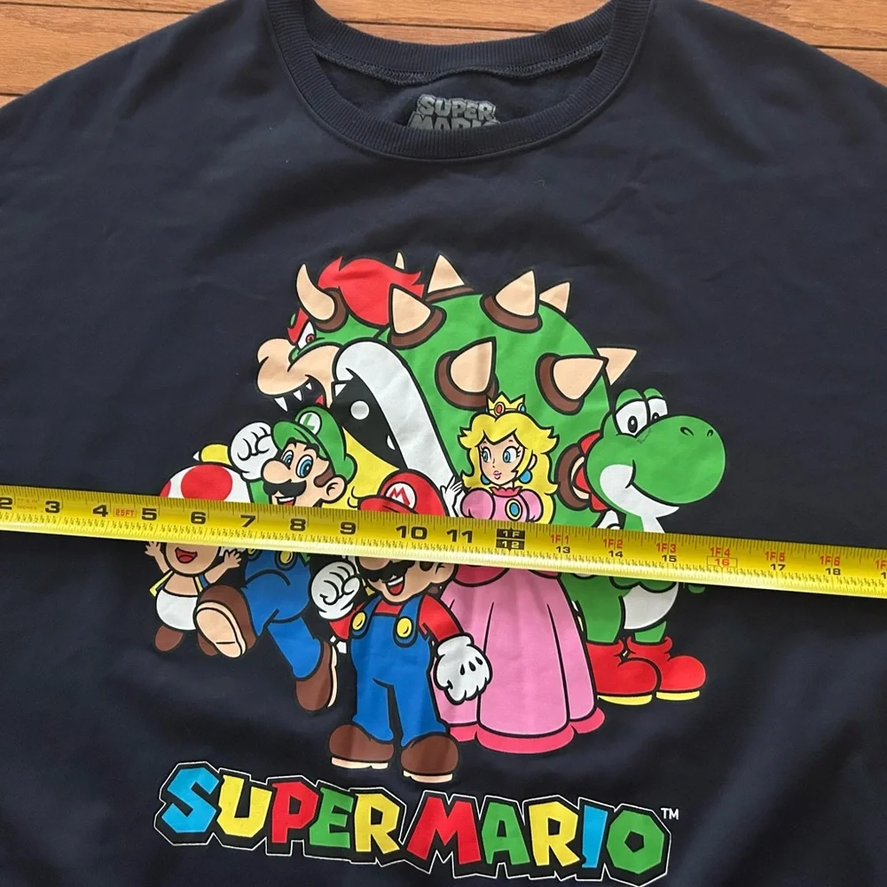 Nintendo Super Mario Characters Crewneck Sweatshirt Navy Blue Small Y2K Style